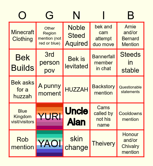 Ser Bek POV - Bannerfall SMP Bingo Card