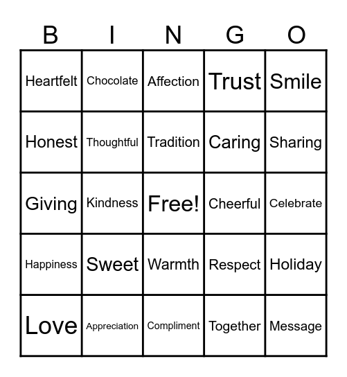 Valentine Bingo Writing Bingo Card