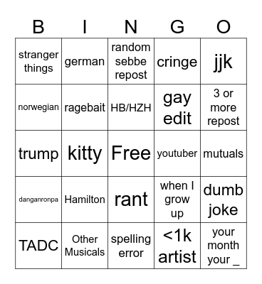 nils tiktok bingo Card