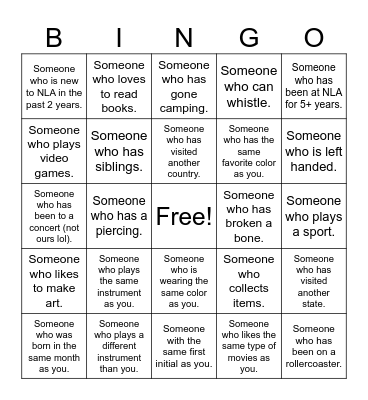Band Bingo Card