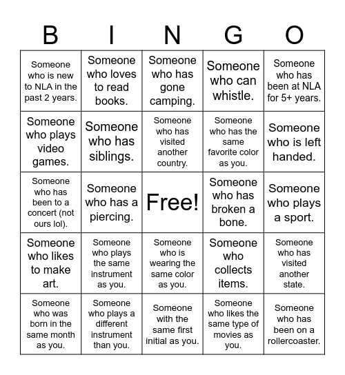 Band Bingo Card