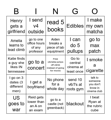 Spring Semester 2026 Bingo Card