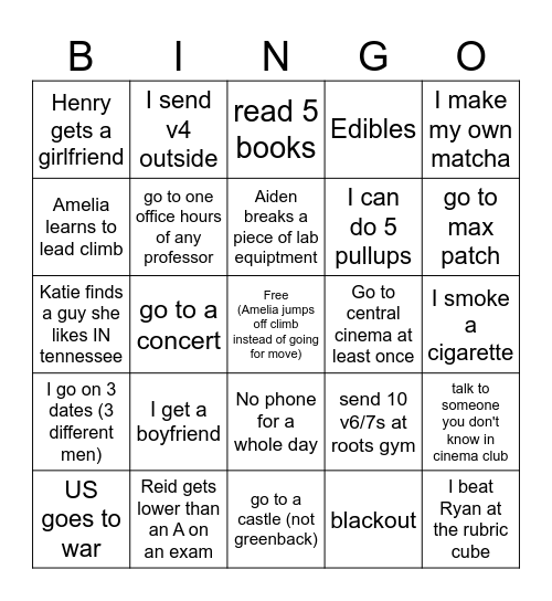 Spring Semester 2026 Bingo Card