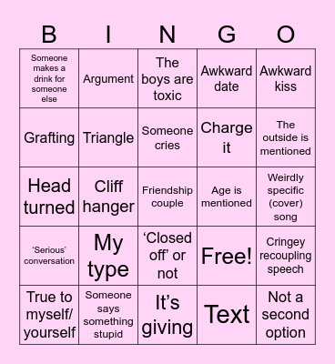Love island Bingo Card