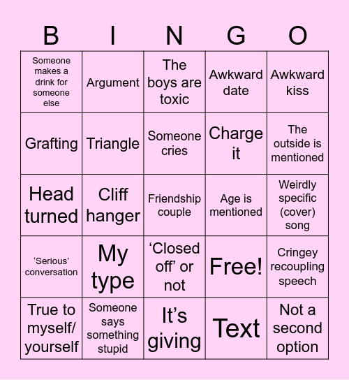 Love island Bingo Card