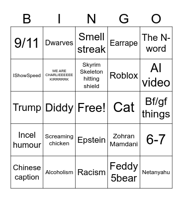 Brainrot bingo 😌 Bingo Card