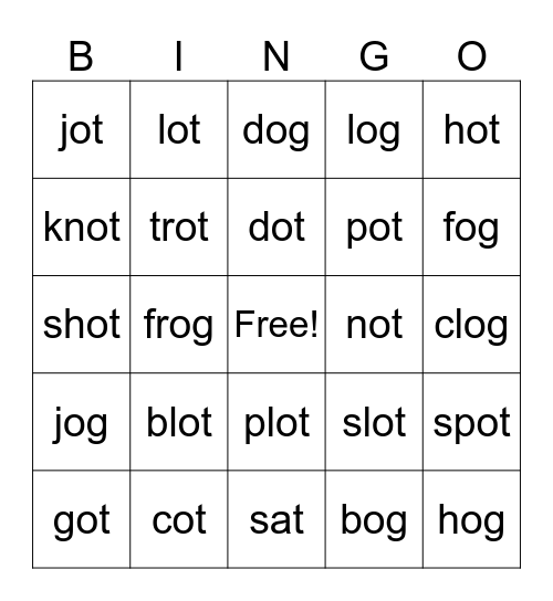 ot word family Bingo Card