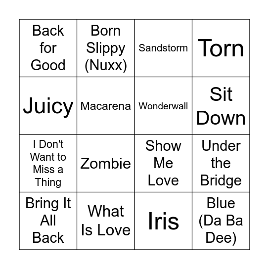 90s Bingo Round 3 Bingo Card