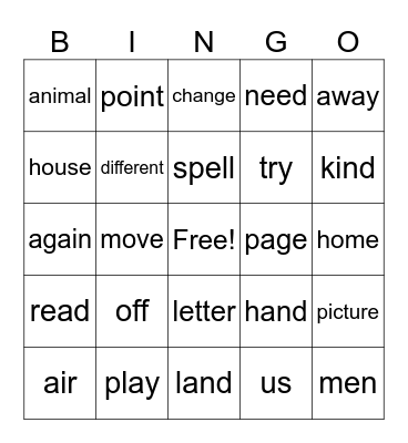 Instant Word 167-190 Bingo Card