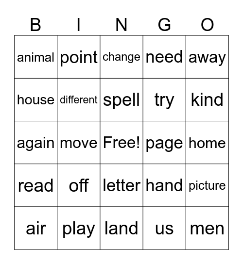 Instant Word 167-190 Bingo Card