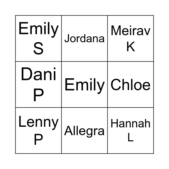 5th Grade Shabbaton Bingo Card