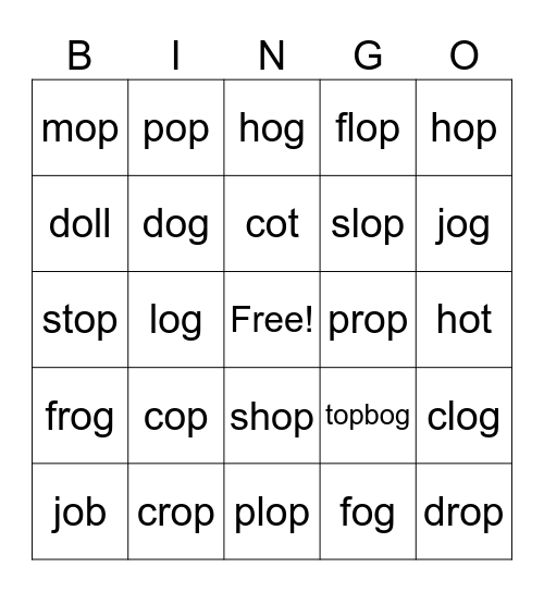 op word family Bingo Card