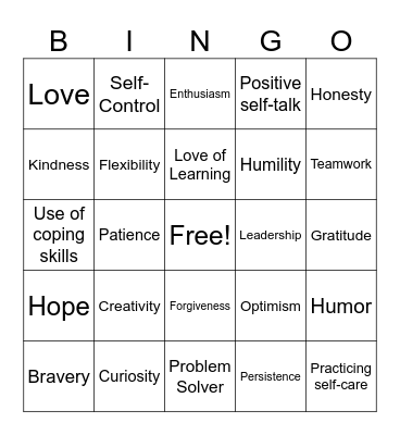 Strengths Bingo Card