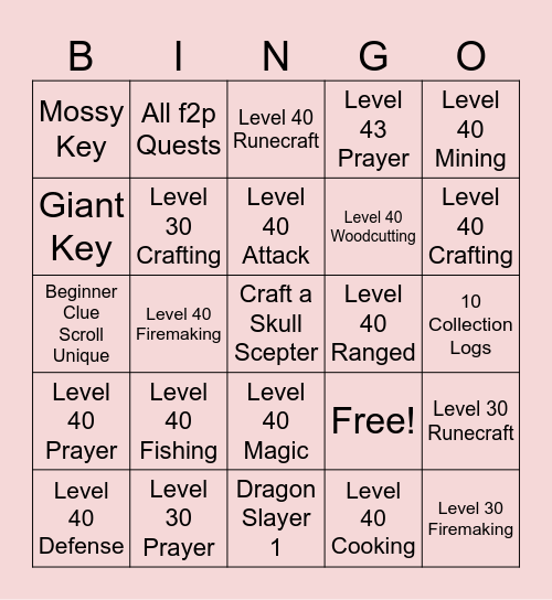 Free 2 Play Goals Bingo Card