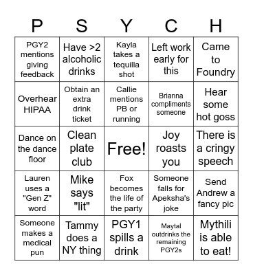 IOL Holiday Party Bingo Card