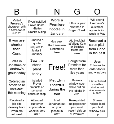 Premier Building Bingo Card