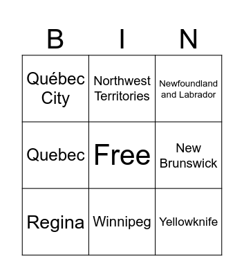 Canadian Provinces and Capitals Bingo Card