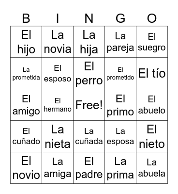 La Familia Bingo Card