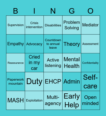 Social Work Bingo! Bingo Card