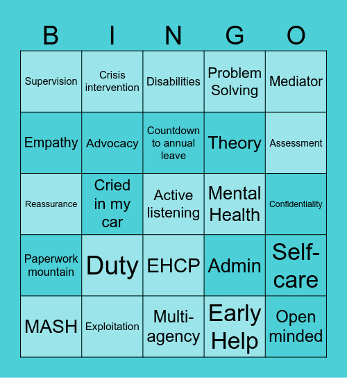Social Work Bingo! Bingo Card