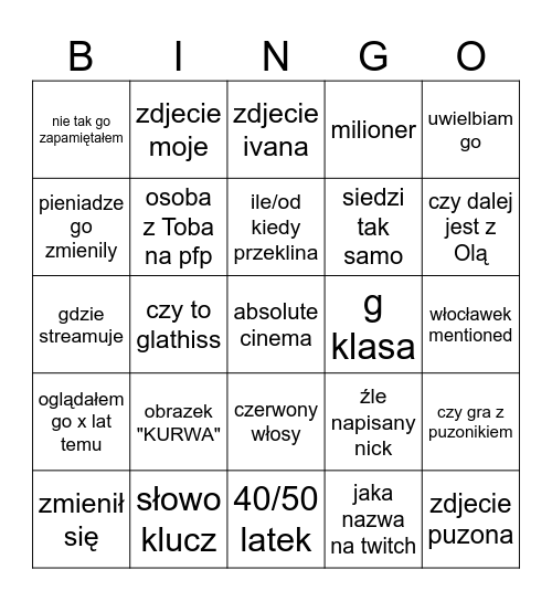 Oglądałem, ale 10 lat temu Bingo Card