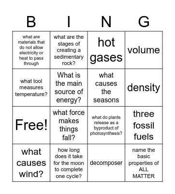 STAAR QUEST Bingo Card
