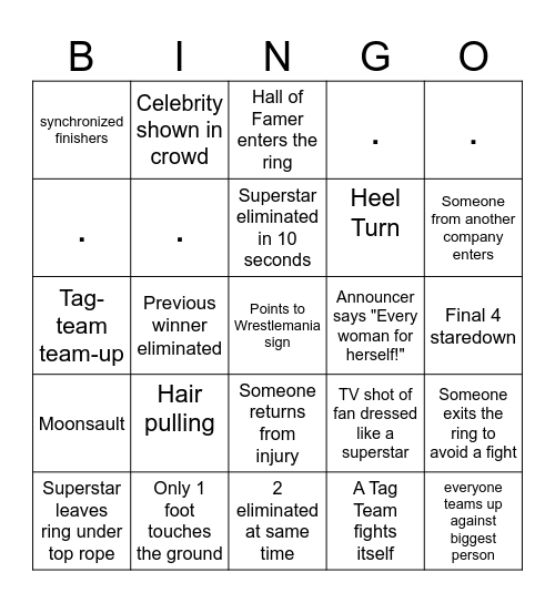 Womens Royal Rumble BINGO Card