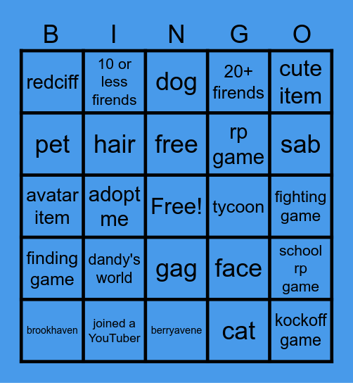roblox Bingo Card