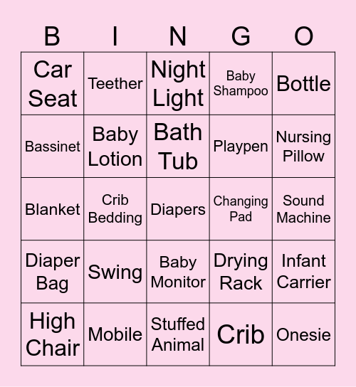 Baby Shower Bingo Card