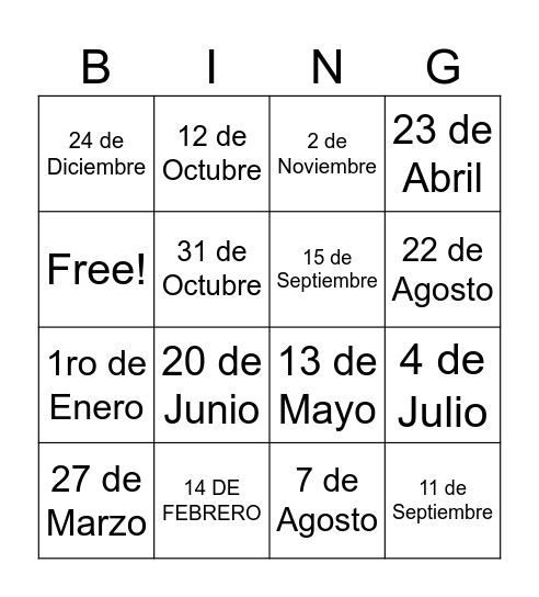 Fechas Bingo Card