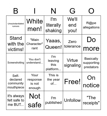 Misplaced Outrage Bingo Card