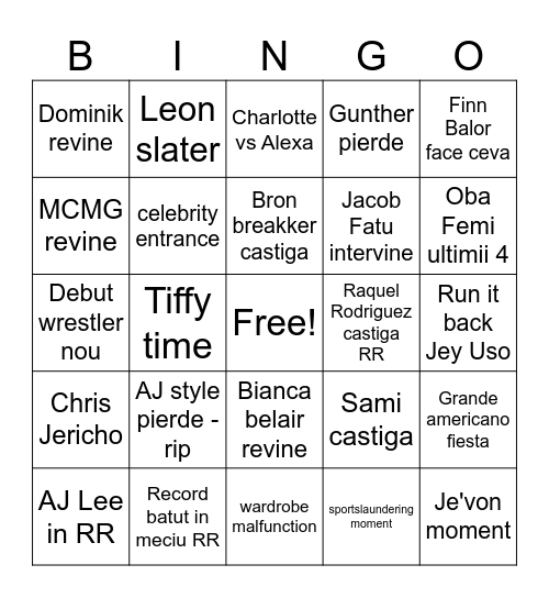 Royal rumble 2026 Bingo Card