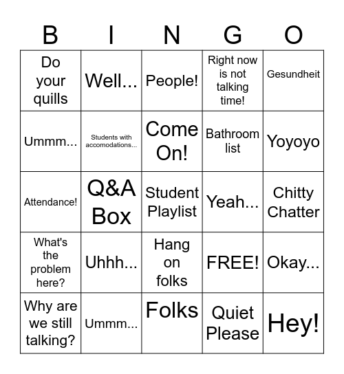 Ms. Smith BINGO Card