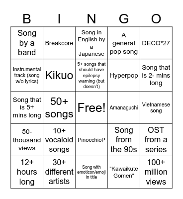 the premie playlist Bingo Card