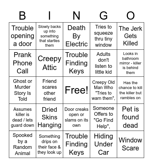 scary movie bingo Card