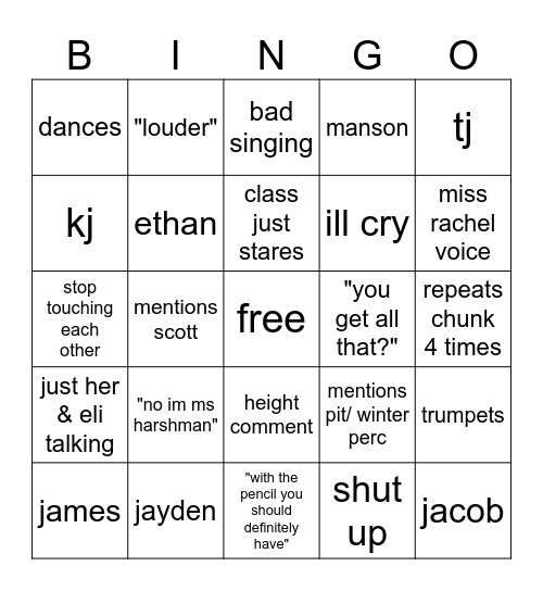harshman bingo 2 Bingo Card
