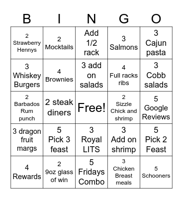 Weekend contest Bingo Card
