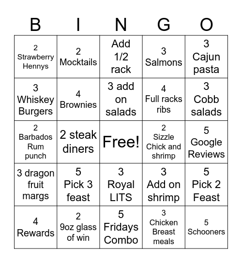 Weekend contest Bingo Card