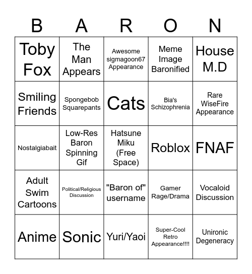 Baron of Bingo Card