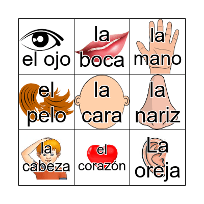 Las Partes de Cuerpo Bingo Card
