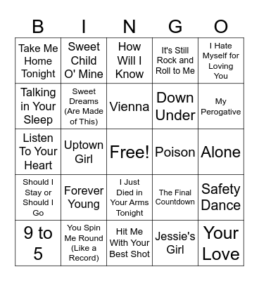 80's Bingo Card