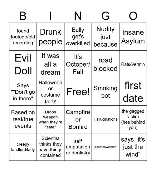 sCARY mOVIE bINGO Card