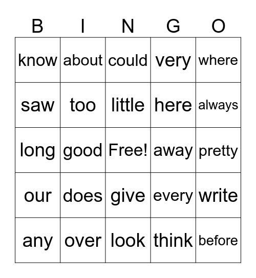 Blast Heart Words 15-25 Bingo Card