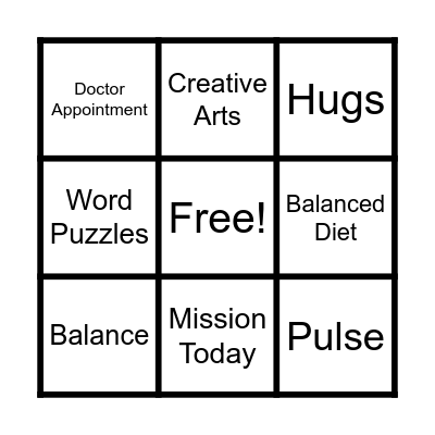 Healthy Living Bingo Card