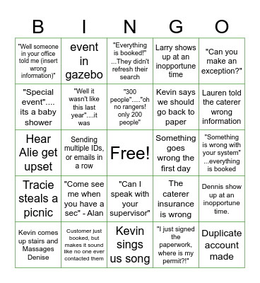 Reservations Bingo Card