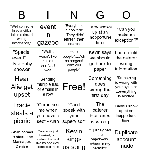 Reservations Bingo Card