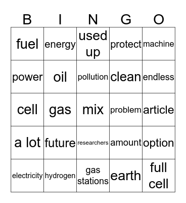 Unit 1 Futute cars Bingo Card