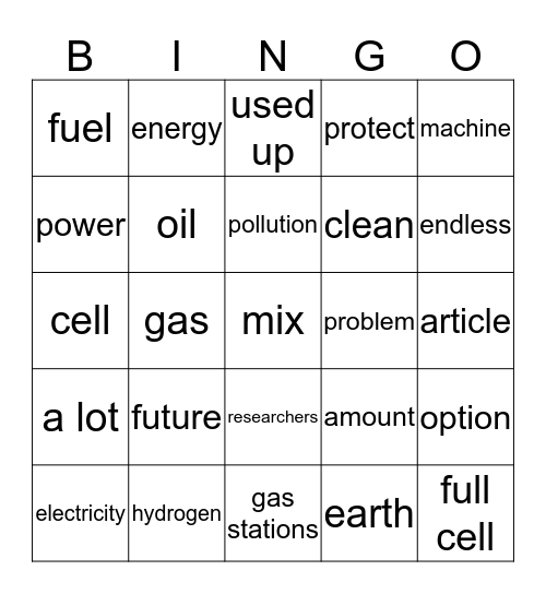 Unit 1 Futute cars Bingo Card