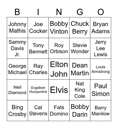 MALE VOCALISTS Bingo Card