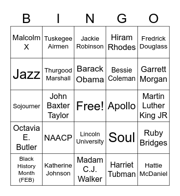 Black History Month Bingo Card